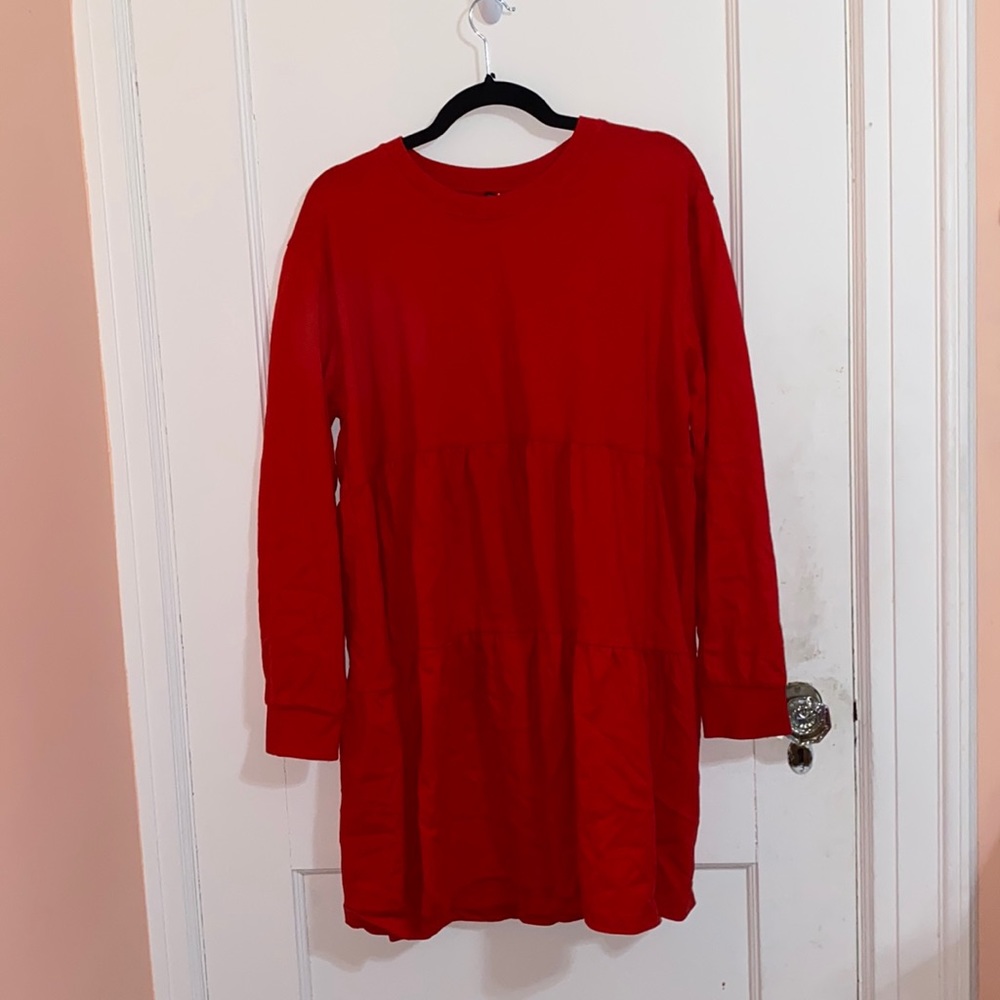 Zara dress red ruffle jersey large nwt
